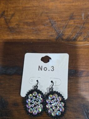 Women's Iridescent Crystal Dangle Earrings - Black